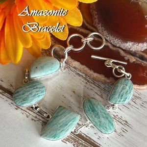 Amazonite Silver Bracelet 925 Natural Gemstone Handmade Ethnic Bohemian New!